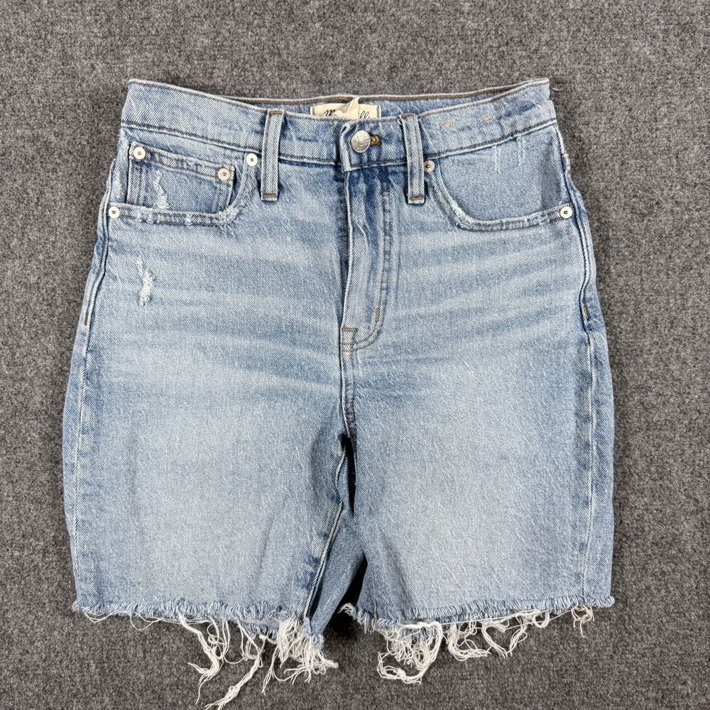Madewell Jean Shorts Womens Size 25 High Rise Mid Length Shorts Raw Hem Blue